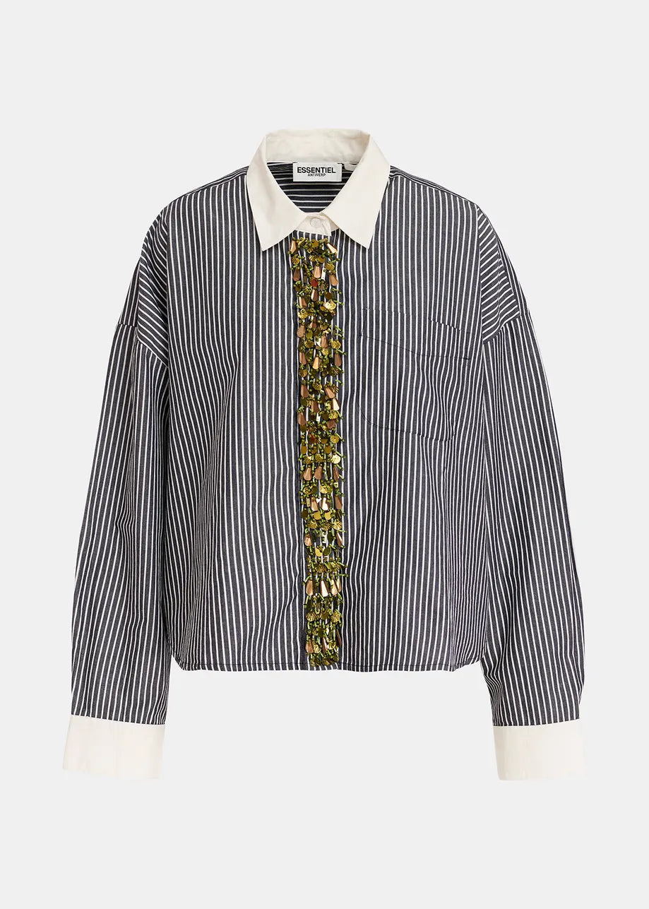 Essentiel Art Werp Black and White Striped Embellished Top