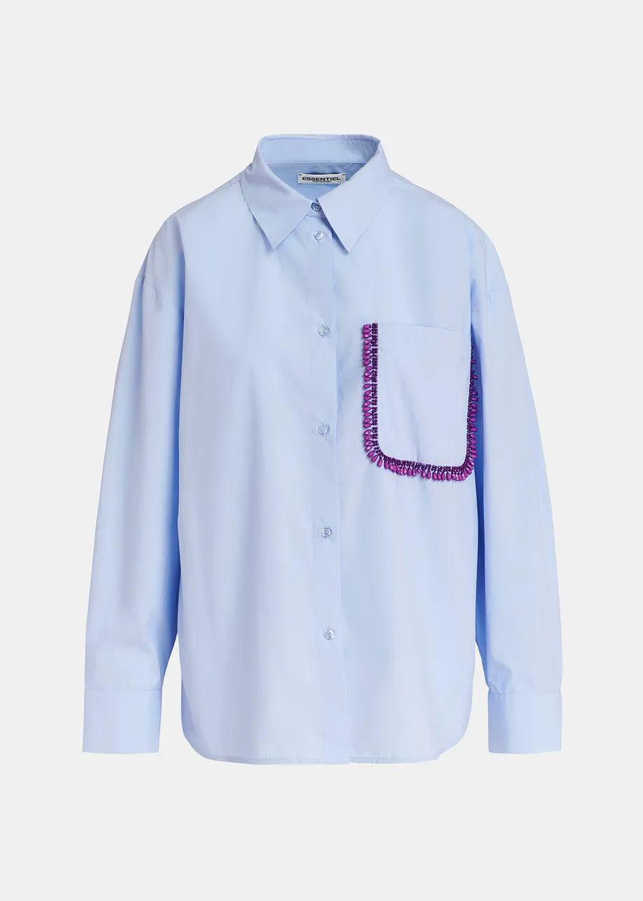 Essentiel Artwerp Light Blue Cotton Shirt with Embellishment