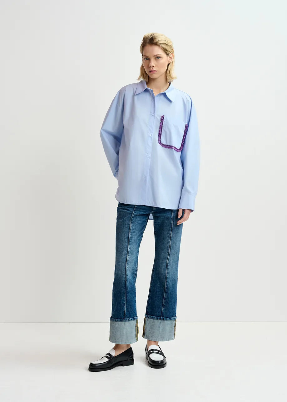 Essentiel Artwerp Light Blue Cotton Shirt with Embellishment