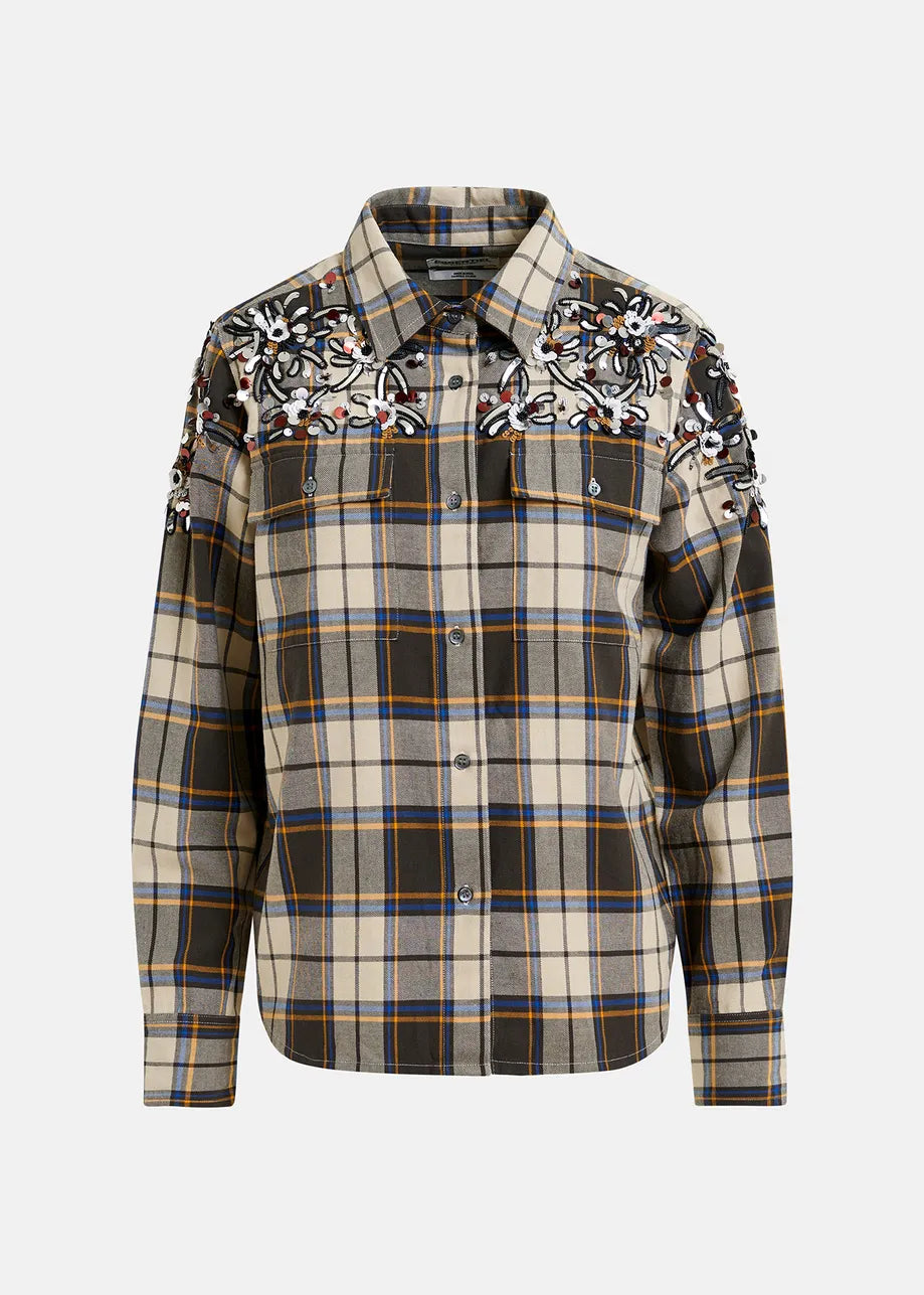 Essentiel Art Werp Beige Checked Cotton Shirt
