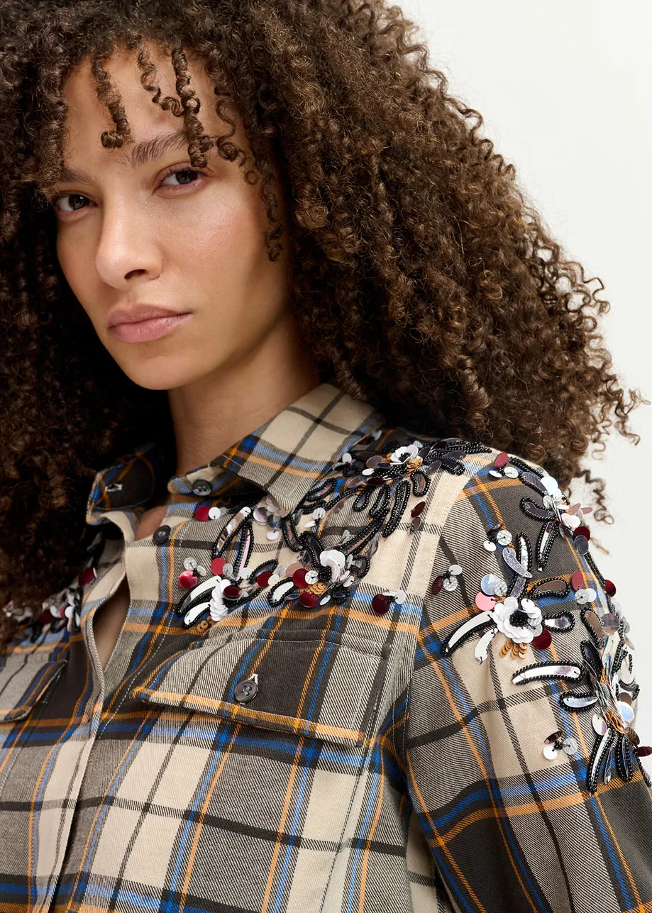 Essentiel Art Werp Beige Checked Cotton Shirt