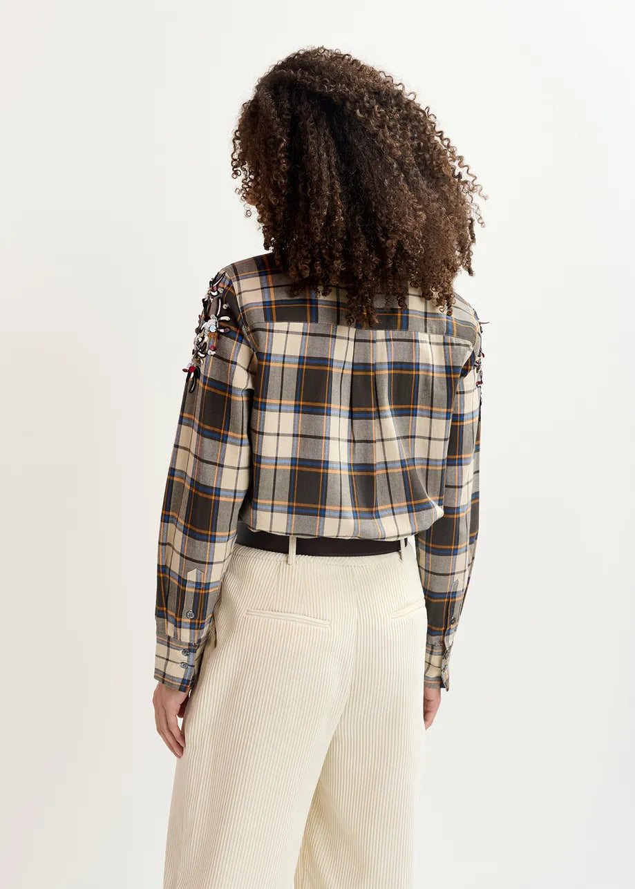 Essentiel Art Werp Beige Checked Cotton Shirt