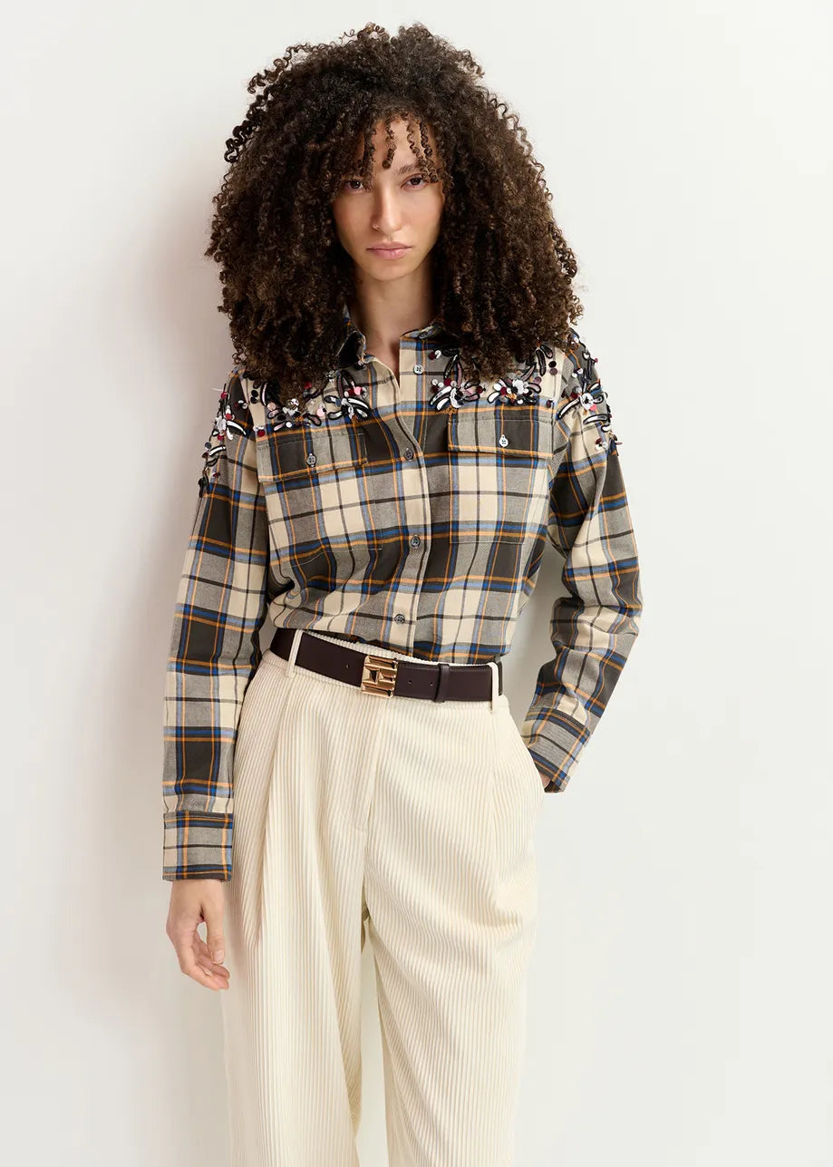 Essentiel Art Werp Beige Checked Cotton Shirt