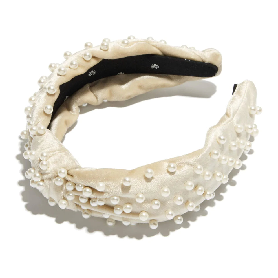 Lele Sadoughi VELVET PEARL Knotted Headband | Ivory