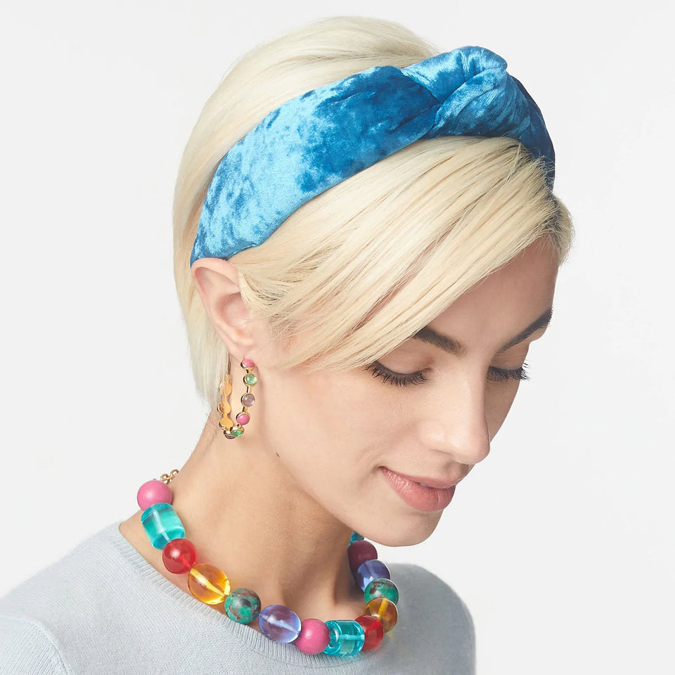 Lele Sadoughi VELVET Knotted Headband | Electric Turquoise